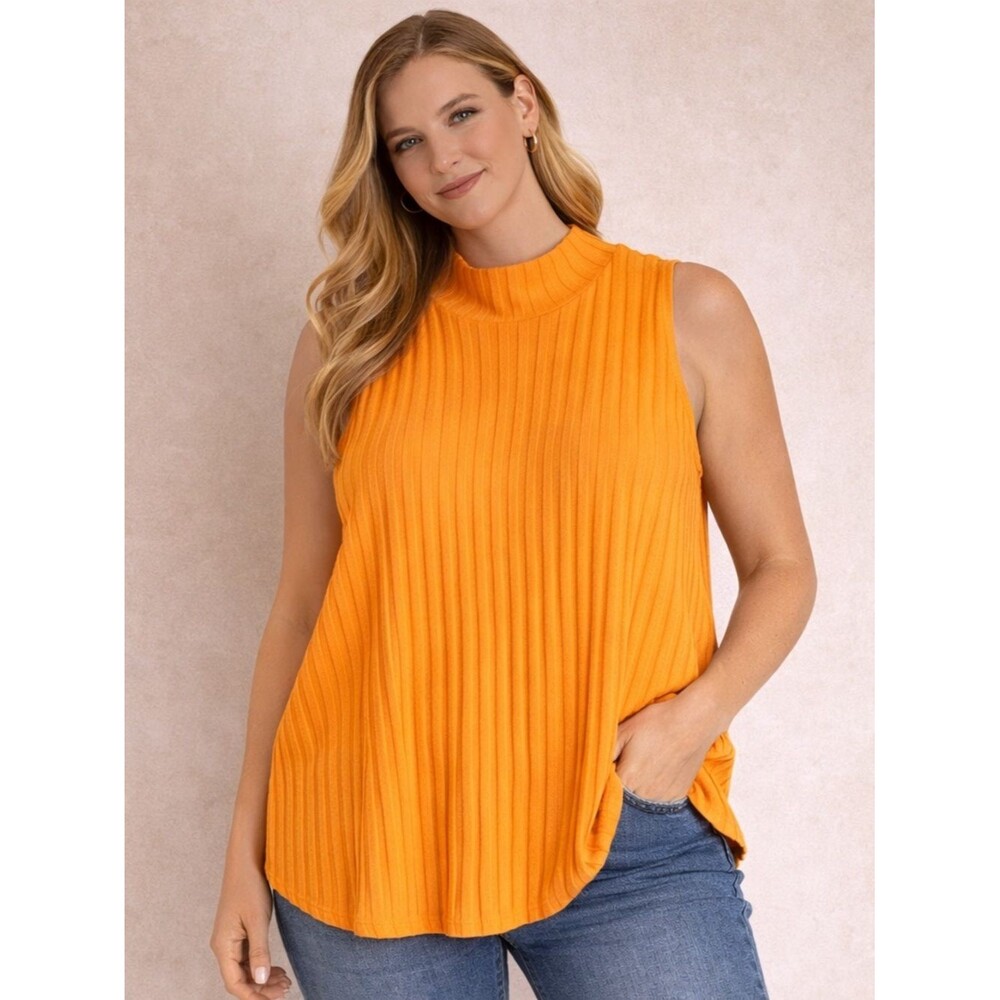 Sleeveless Ribbed Mock Neck Top - Orange